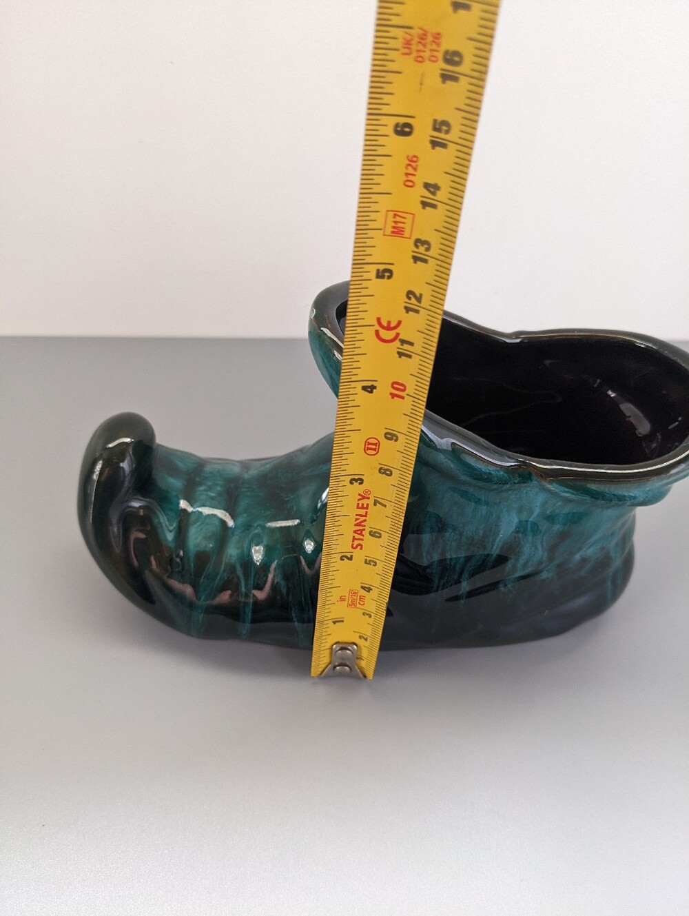 BMP Shoe Drip Glaze Ceramic Green Blue Vintage Canadian Pottery Vase - Picture 6 of 6